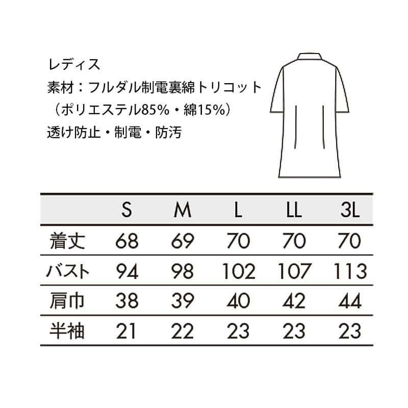 ケーシー・制菌加工・透け防止・制電・防汚・半袖・レディス【住商モンブラン/72-362】(S-3L)