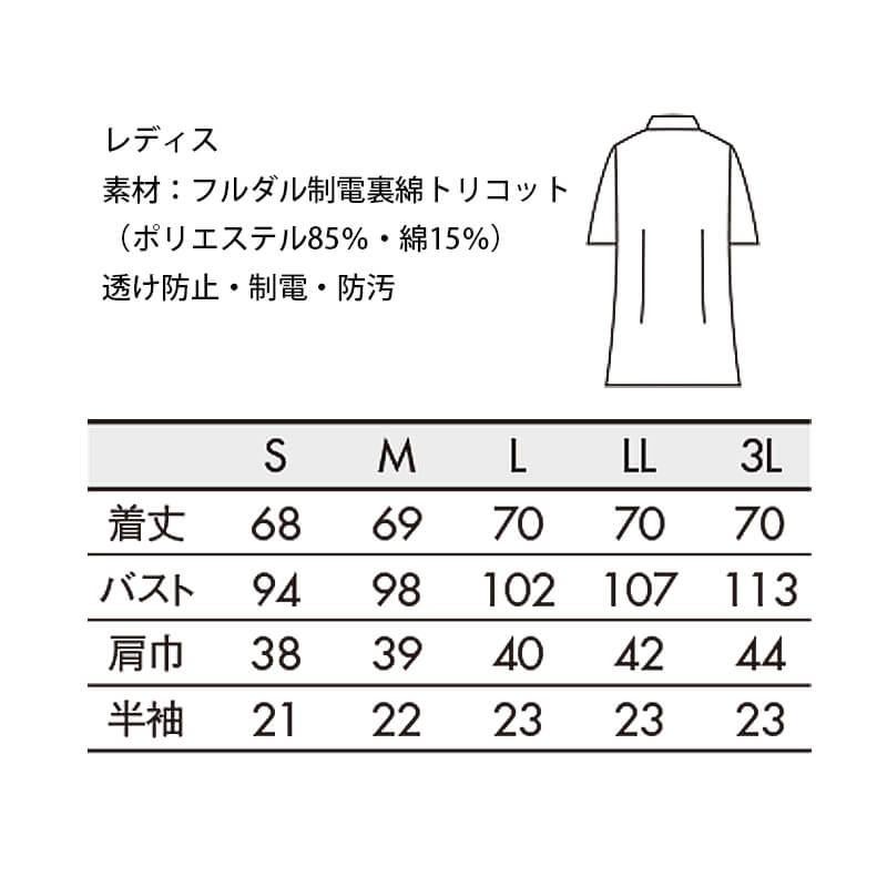 ケーシー・制菌加工・透け防止・制電・防汚・半袖・レディス【住商モンブラン/72-362】(S-3L)