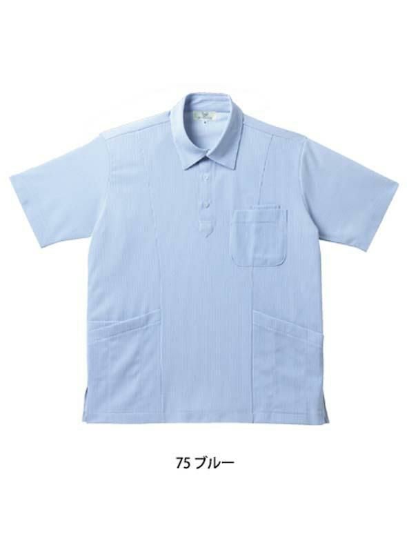 介護 ニットシャツ[トンボ/CR147]ストライプ/吸汗速乾/男女兼用