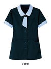 介護 半袖ロングニットシャツ[カーシー/HL-2639]ネクタイ風/レディス/吸汗速乾/ストレッチ