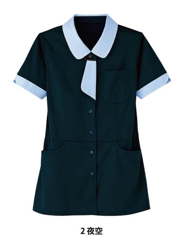 介護 半袖ロングニットシャツ[カーシー/HL-2639]ネクタイ風/レディス/吸汗速乾/ストレッチ