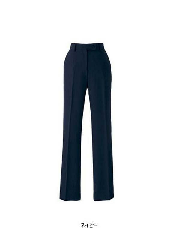 事務服 ストレートパンツ[チクマ/UF5507]無地/ジャストウエスト
