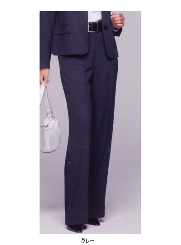 事務服 ストレートパンツ[チクマ/UF5507]無地/ジャストウエスト