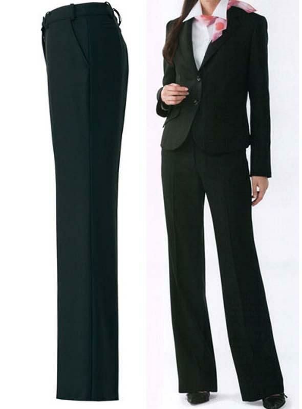 事務服 ストレートパンツ[チクマ/UF5510-3]無地/プチローライズ