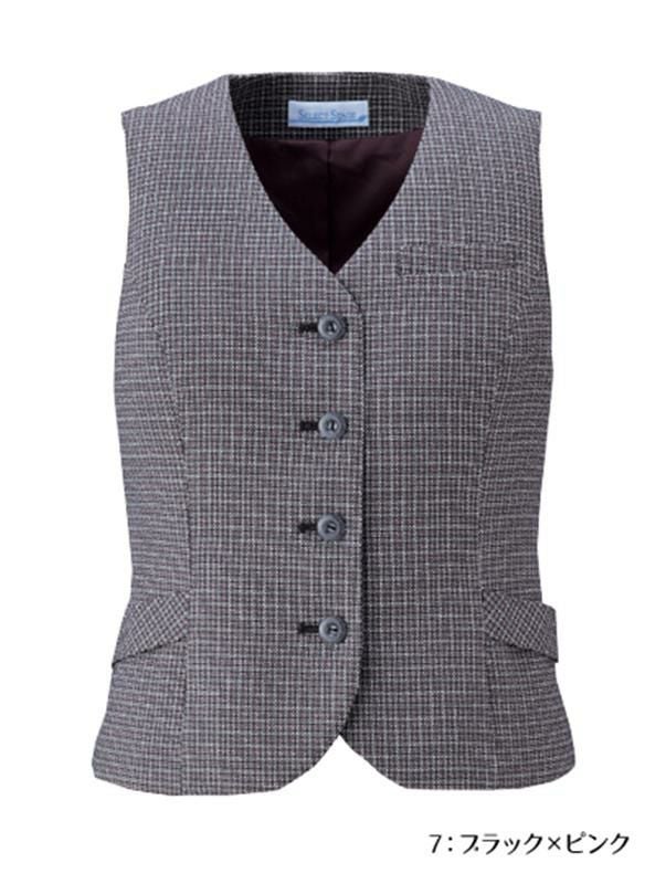 事務服 ベスト[神馬本店/E2415]チェック/背ベルト付