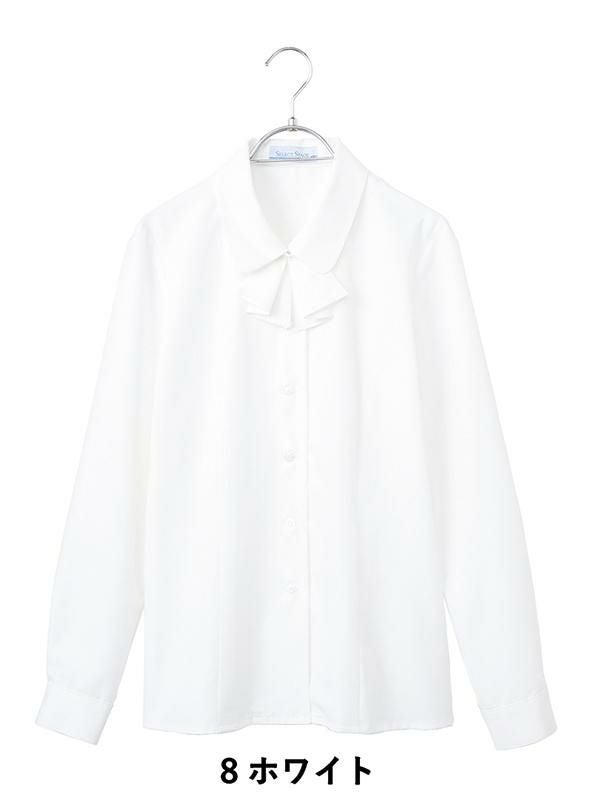 事務服 長袖ブラウス[神馬本店/SA011B]無地/タイ付/吸汗速乾