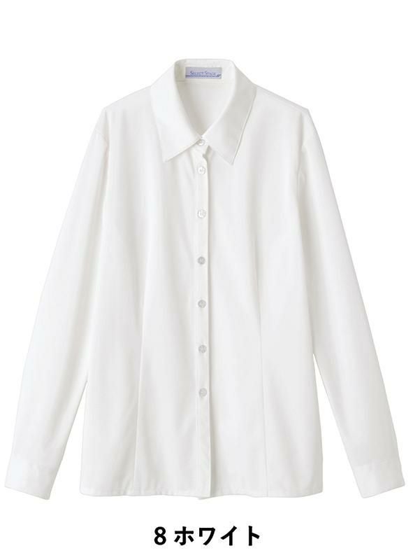 事務服 長袖ブラウス[神馬本店/SA051B]無地/ニット/ストレッチ
