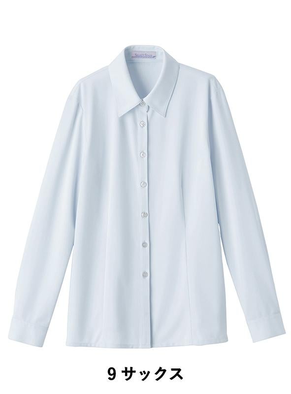 事務服 長袖ブラウス[神馬本店/SA051B]無地/ニット/ストレッチ