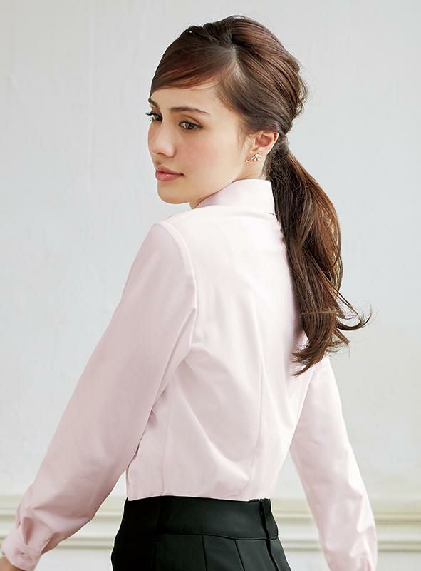 事務服 長袖ブラウス[神馬本店/SA051B]無地/ニット/ストレッチ