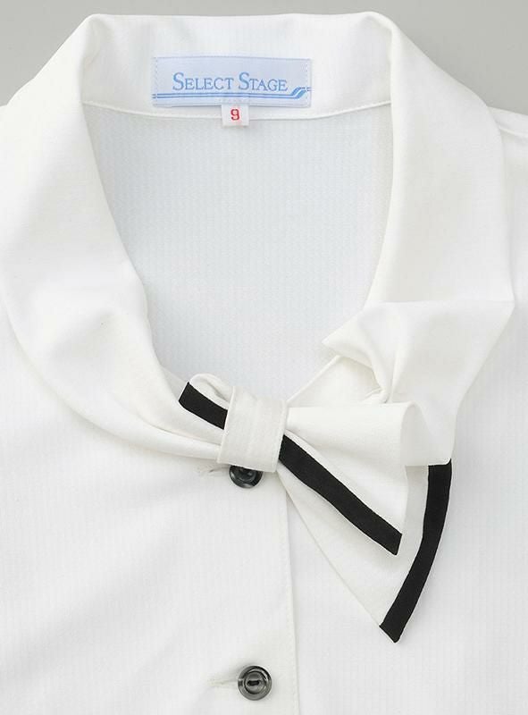 事務服 長袖ブラウス[神馬本店/SA061B]無地/タイ付/ストレッチ/吸汗速乾