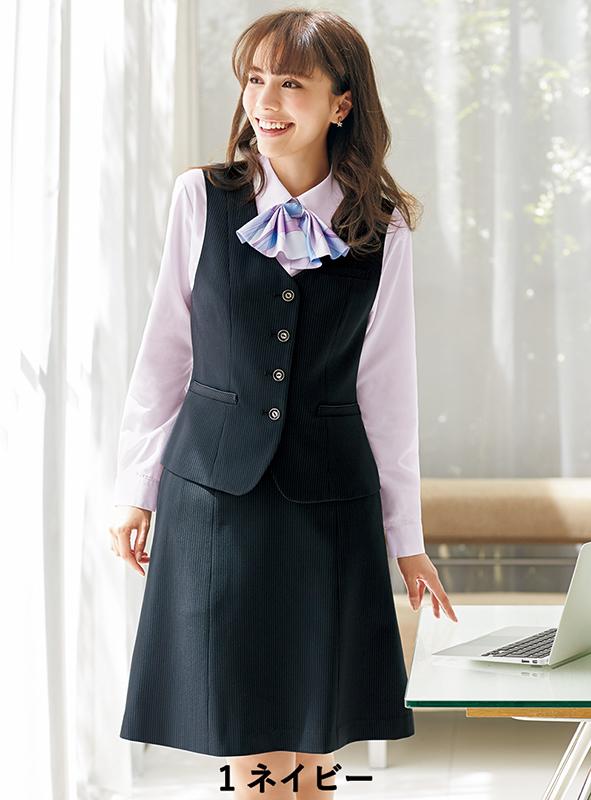 事務服 美形/セミフレアスカート[神馬本店/SA347S]ストライプ/ストレッチ