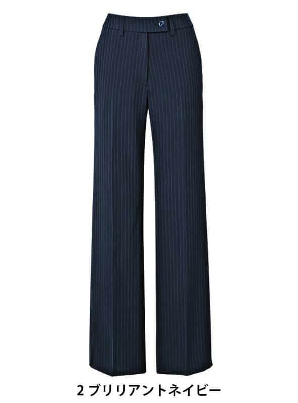 事務服 セミワイドパンツ[カーシー/EAL-648]ストライプ/ストレッチ