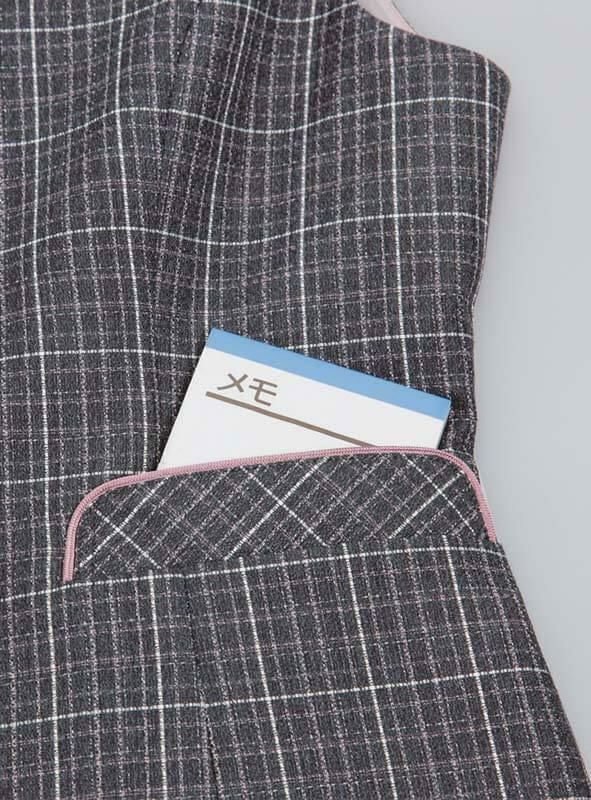 事務服 ベスト[カーシー/EAV-483]ツイード風/チェック/パイピング