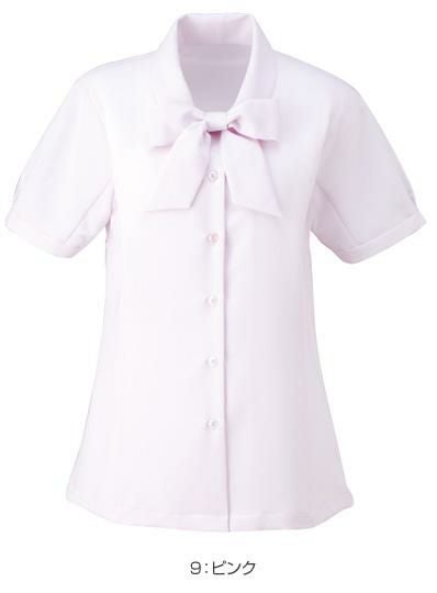 事務服 半袖ボウブラウス[カーシー/ESB-407]無地/ストレッチ