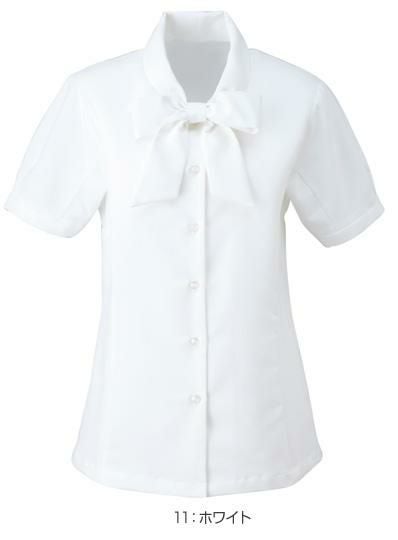 事務服 半袖ボウブラウス[カーシー/ESB-407]無地/ストレッチ