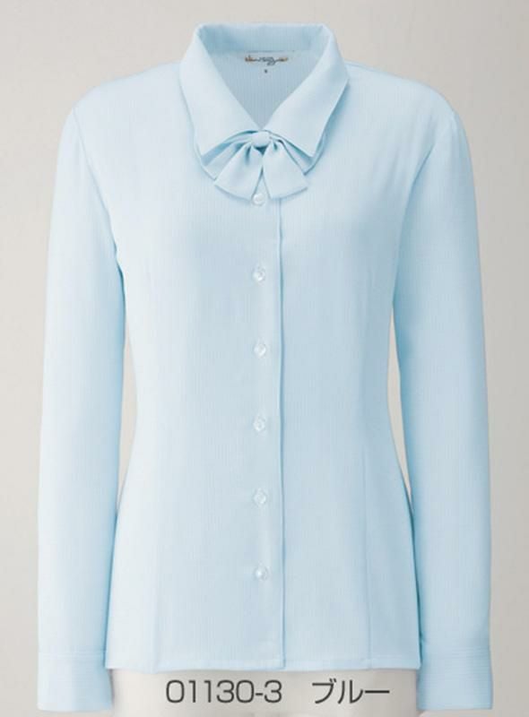 事務服 長袖ブラウス[アンジョア/01130]リボン付/吸汗速乾