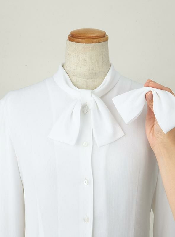 事務服 長袖ブラウス[アンジョア/01190]リボン付