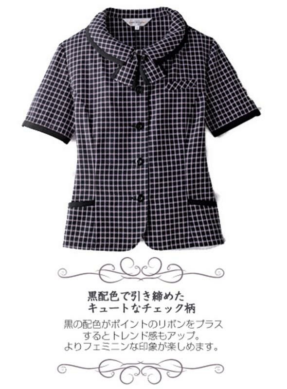 事務服 オーバーブラウス[アンジョア/26255]チェック/リボン付