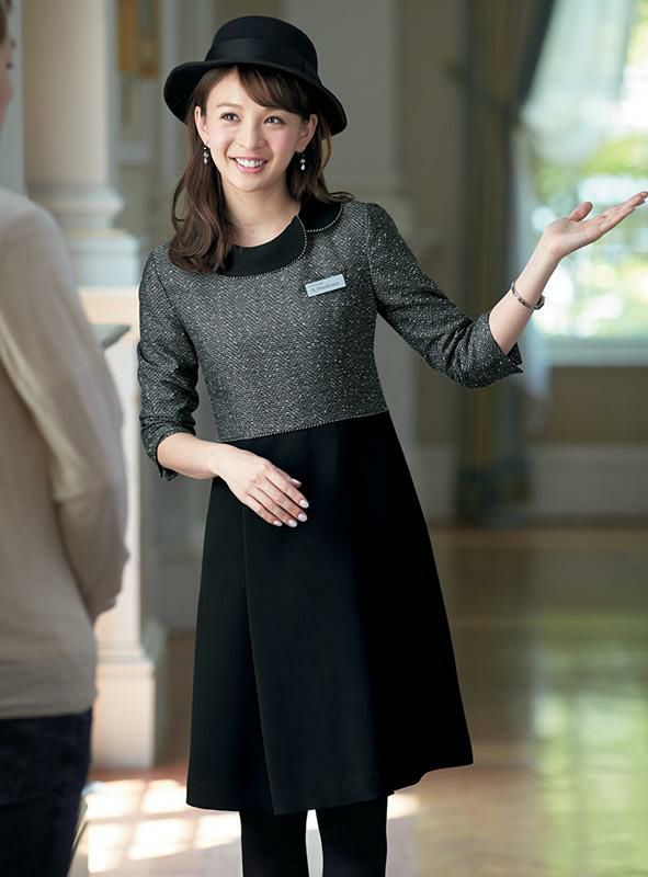 サマンサ様アンジョア ツイードの七分袖ワンピース ブラック 13号 事務服 ジョア ワンピース 七分袖 ツイード 事務服 企業受付 制服