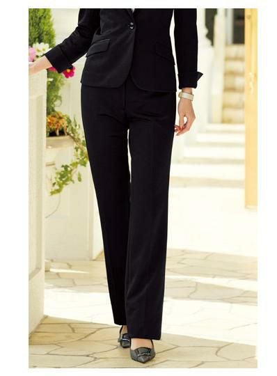 事務服 ストレートパンツ[アンジョア/71512]無地/ノータック