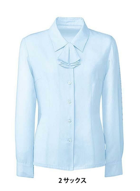 事務服 長袖ブラウス[フォーク/FB7546]ダイヤ柄/リボン付