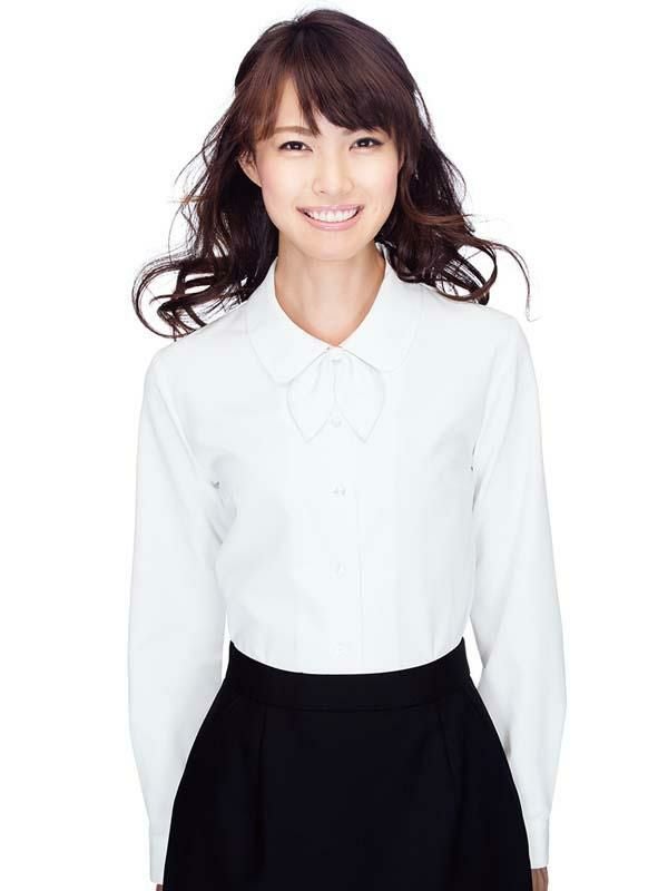 事務服 長袖ブラウス[フォーク/FB7547]ダイヤ柄/リボン2種付