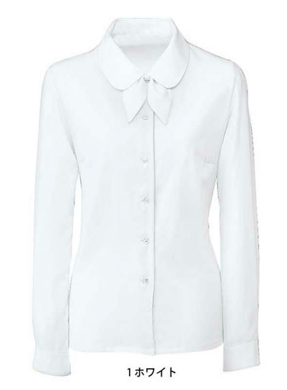 事務服 長袖ブラウス[フォーク/FB7547]ダイヤ柄/リボン2種付