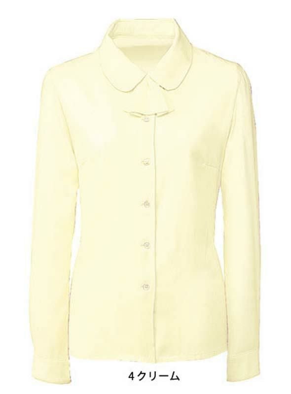 事務服 長袖ブラウス[フォーク/FB7547]ダイヤ柄/リボン2種付