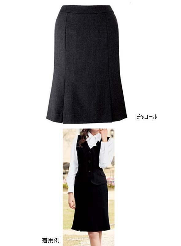 事務服 マーメードプリーツスカート[フォーク/FS4569]無地/ストレッチ