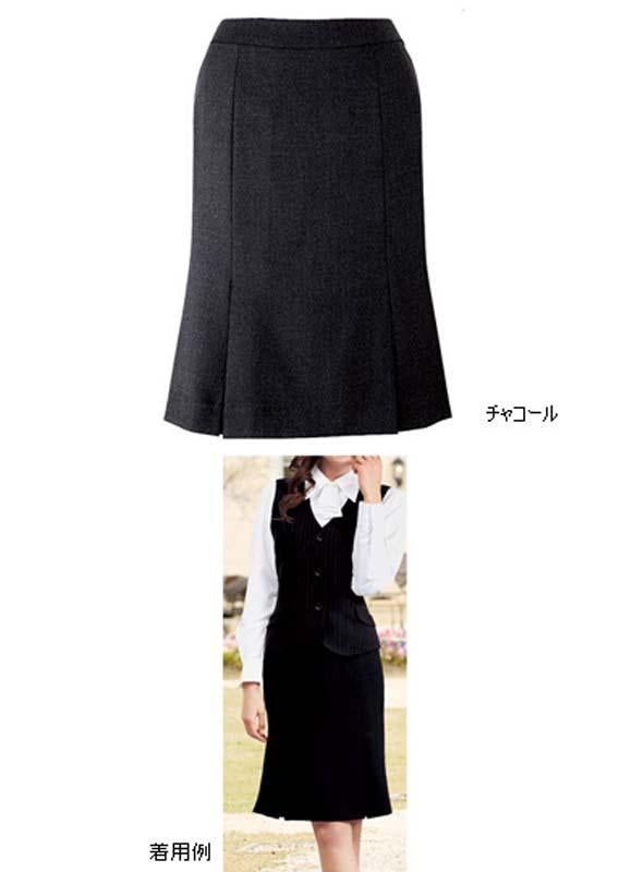 事務服 マーメードプリーツスカート[フォーク/FS4569]無地/ストレッチ