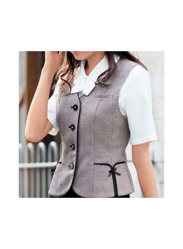 事務服 ベスト[フォーク/FV30599]柄/上品/リボン