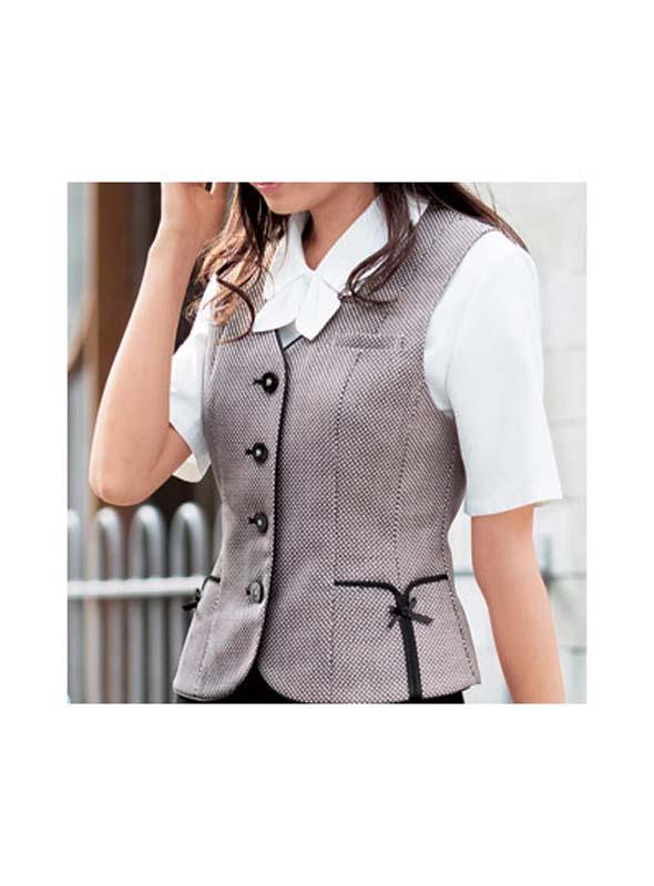 事務服 ベスト[フォーク/FV30599]柄/上品/リボン