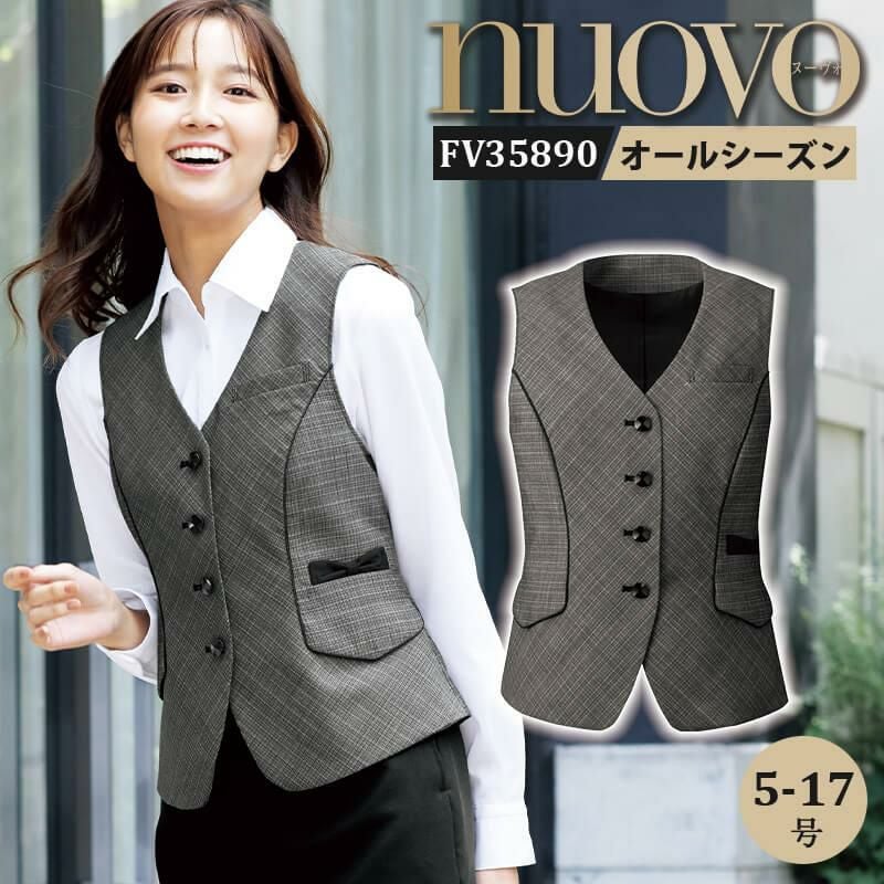 事務服 ベスト[フォーク/FV35890]チェック/パイピング