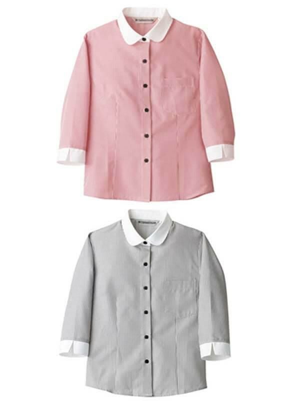 飲食 ストライプクレリックシャツ [住商モンブラン/MC7201] 七分袖/女性用