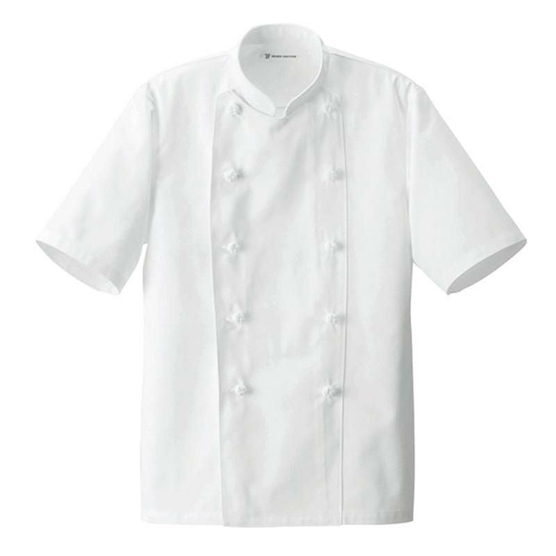 ユニホーム　飲食店　厨房用等 飲食 半袖コックコート 綿/ポリ [セブン/AA422-0] HACCP/男女兼用（S