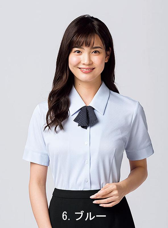 事務服 半袖ブラウス[ボンマックス/RB4553]ニット/ドットリボン付