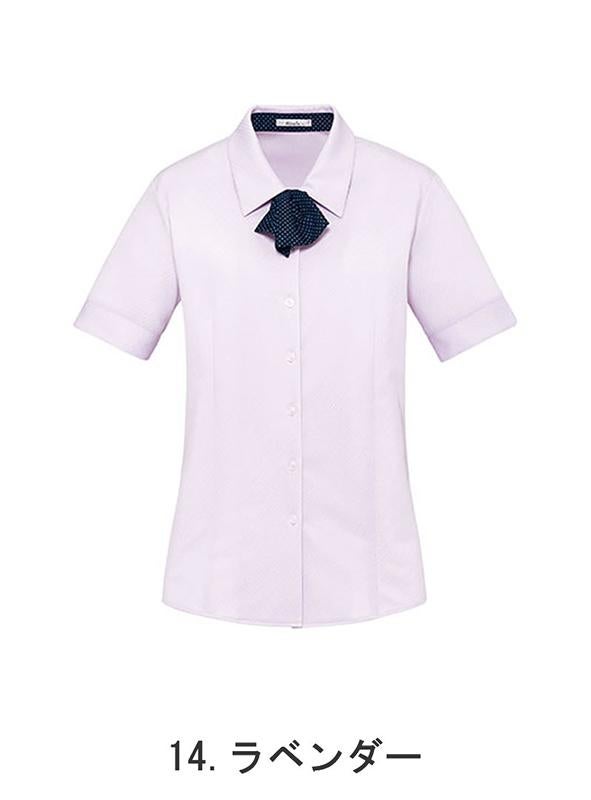 事務服 半袖ブラウス[ボンマックス/RB4553]ニット/ドットリボン付