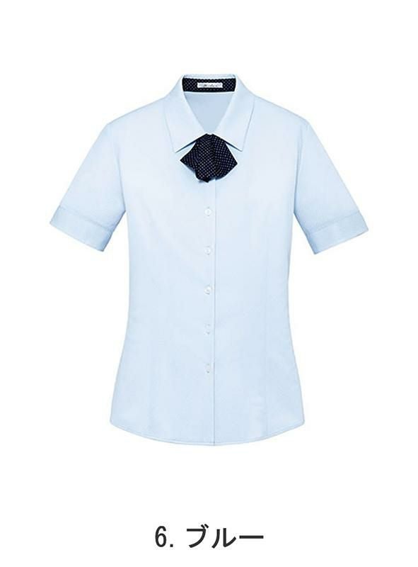事務服 半袖ブラウス[ボンマックス/RB4553]ニット/ドットリボン付