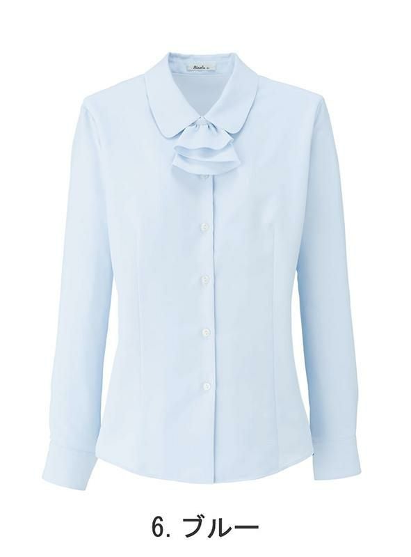 事務服 長袖ブラウス[ボンマックス/RB4155]リーズナブル/リボン付　（21号）