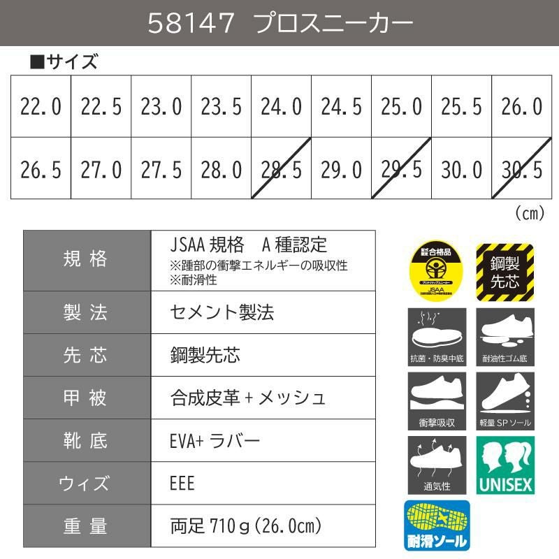 プロスニーカーJSAA規格A種認定品/吸収性・耐滑性（男女兼用