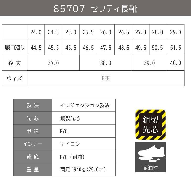 セフティ長靴/鋼製先芯・耐油[ジーベック/85707]24.0-29.0｜作業服