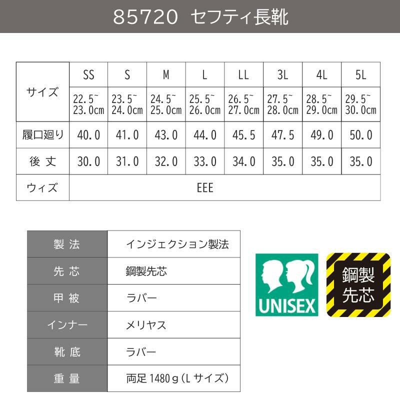 セフティ長靴/鋼製先芯（男女兼用）[ジーベック/85720]SS-5L｜作業服