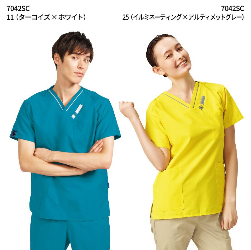 スクラブ PANTONE 男女兼用[7042SC/フォーク]（SS-4L）｜医療白衣