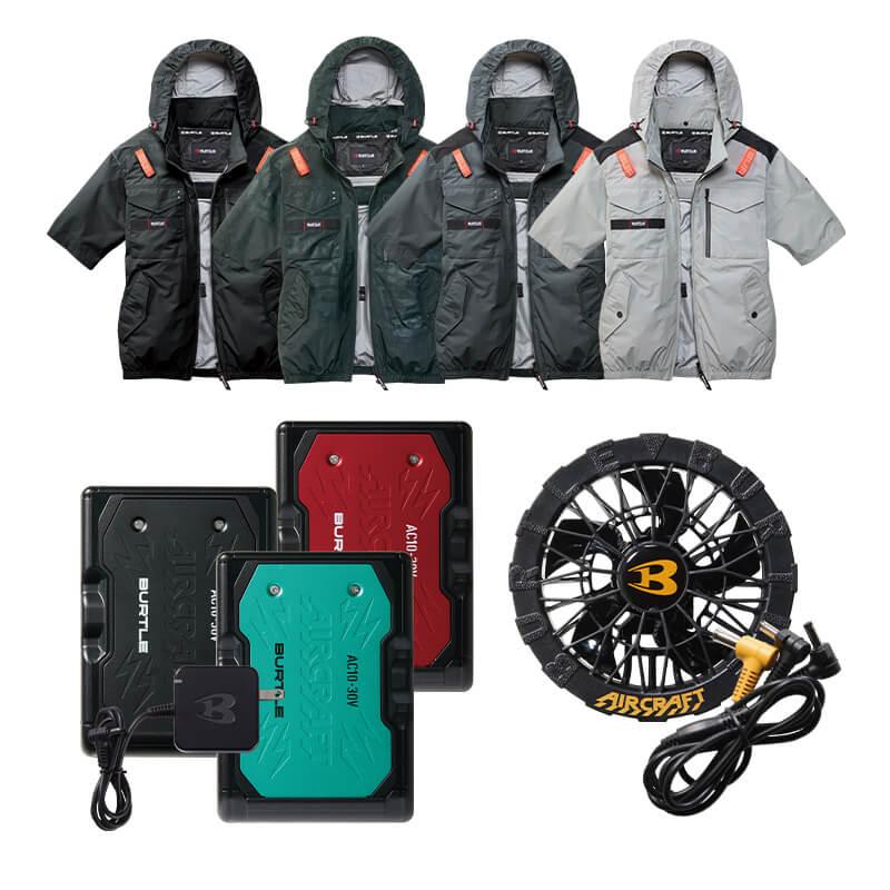 エアークラフト タクティカル半袖ブルゾン(ユニセックス)+ファン+バッテリーセット[バートル/AC1156/AC300/AC310] (3XL) 2022年デバイスセット