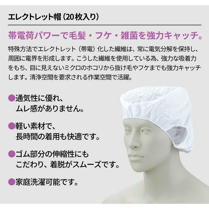 エレクトレット帽(20枚入り) 男女兼用 飲食[EC-1/住商モンブラン]（M-LL）