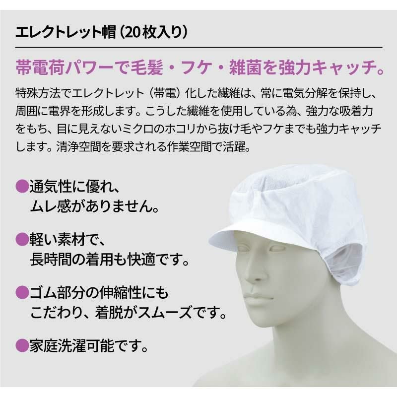エレクトレット帽(20枚入り) 男女兼用 飲食[EC-2/住商モンブラン]（M-LL）