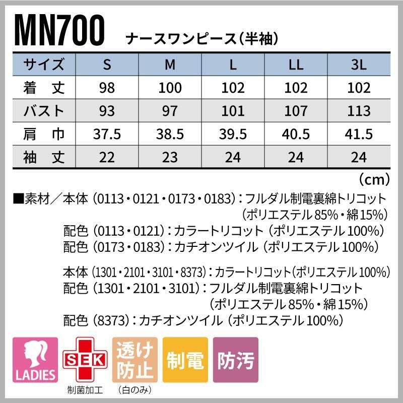 ナースワンピース（半袖）女性用[MN700/住商モンブラン]（S-3L）