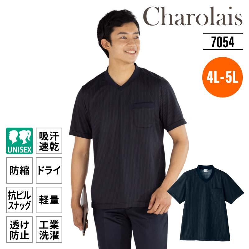 ストライプVネックTシャツ 男女兼用[7054/シャロレー]（4L-5L）｜介護