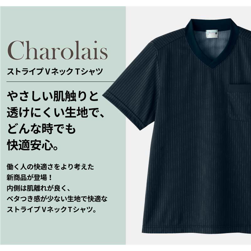 SUPREME ストライプ Vネック Tシャツ M ストライプVネックTシャツ 男女兼用[7054/シャロレー]（4L-5L）｜介護