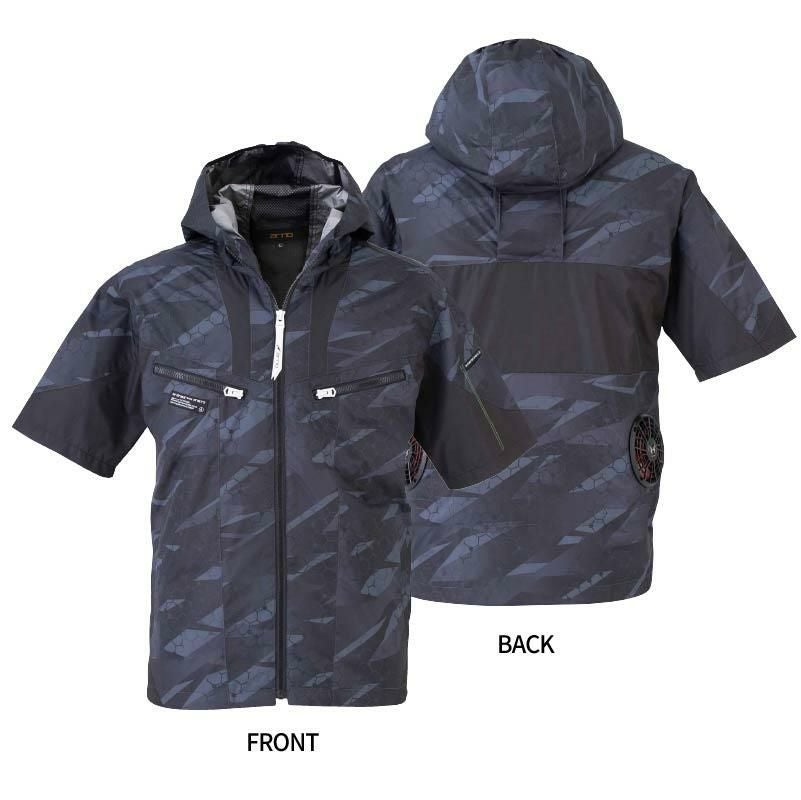 ファン付き作業着 空調風神服 半袖フーディジャケット＋ファン＋バッテリーセット[EBA5018A,EBA5018AK/RD9210H/RD9290J/ビッグボーン]【2022年版セット】